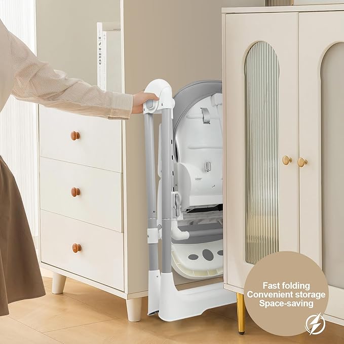 High Chairs for Babies and Toddlers Convert to Baby Swings Foldable High Chair Adjustable Convertible with Reclining Seat & Leg Rest, 3-in-1 with Tool-Free Assembly (Grey)