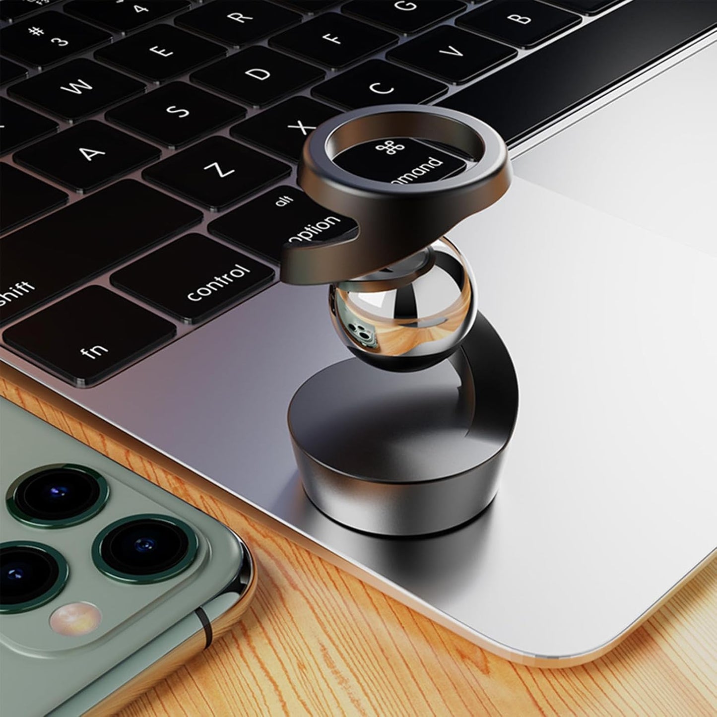 Gravity Defying Kinetic Desk Toy, Desktop Suspended Gyroscope, Executive Desk Toy Levitating Spinning Metal, Rotating Spinner with Floating Ball for Desktop Decor (Silver)