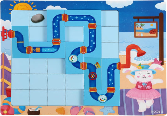 Logical Puzzle,Sequence Matching Game,with Game Cards（30 Scenes）,Classic Path Planning Game,STEM Educational Toys,Family Game,Logic Labyrinth Games for Adults and Kids(2 Puzzles).