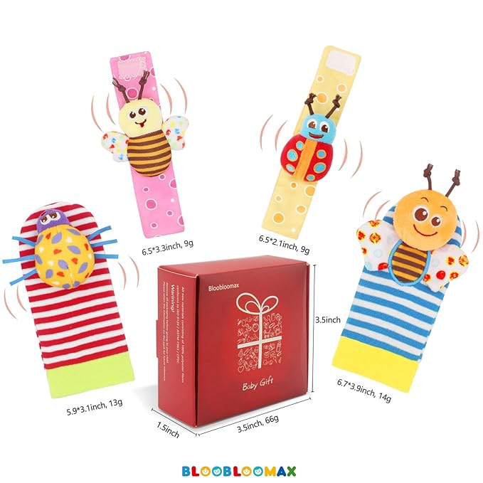 Bloobloomax Baby Rattles Toys for 0-12 Month, Infant Girl Boy Toys for Babies 3-6 Months, Newborn Hand & Foot Toys for 0 to 9 Months, Baby Shower Gifts Set with Wrist Rattle Socks