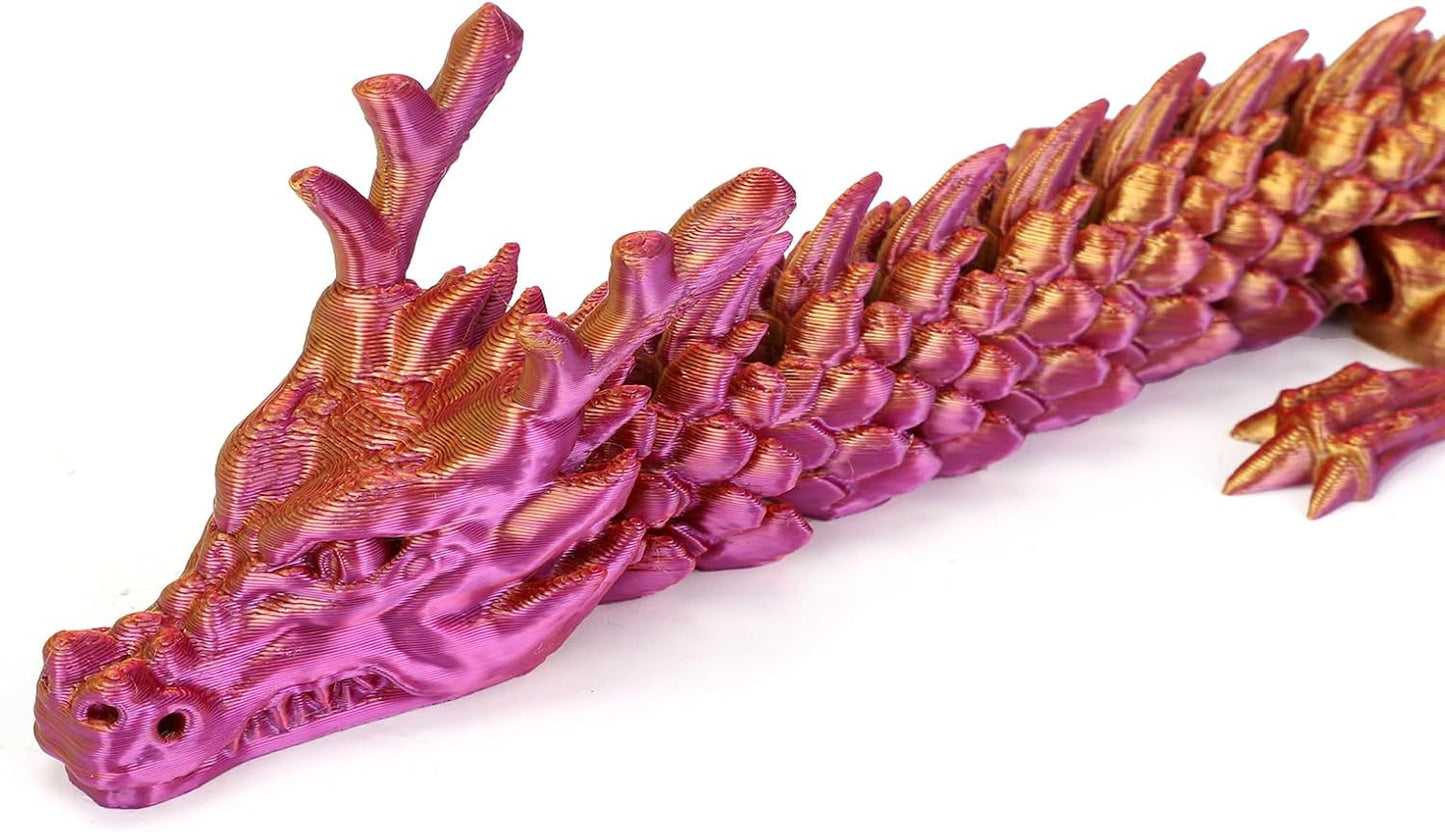 3D Printed Dragon, 17.7 Inch Articulated Dragon, Crystal Dragon, Dragon Fidget Toy, Home Office Decor Executive Desk Toys (Red)