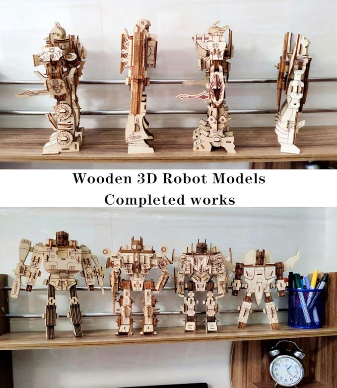 3D Wooden Robot Puzzle,4 Piece Set Wood Crafts DIY Assembly Puzzle,Wooden Robot Model Kits,3D Wood STEM Toys for Adults & Teens Christmas Birthday Gifts,Room Décor