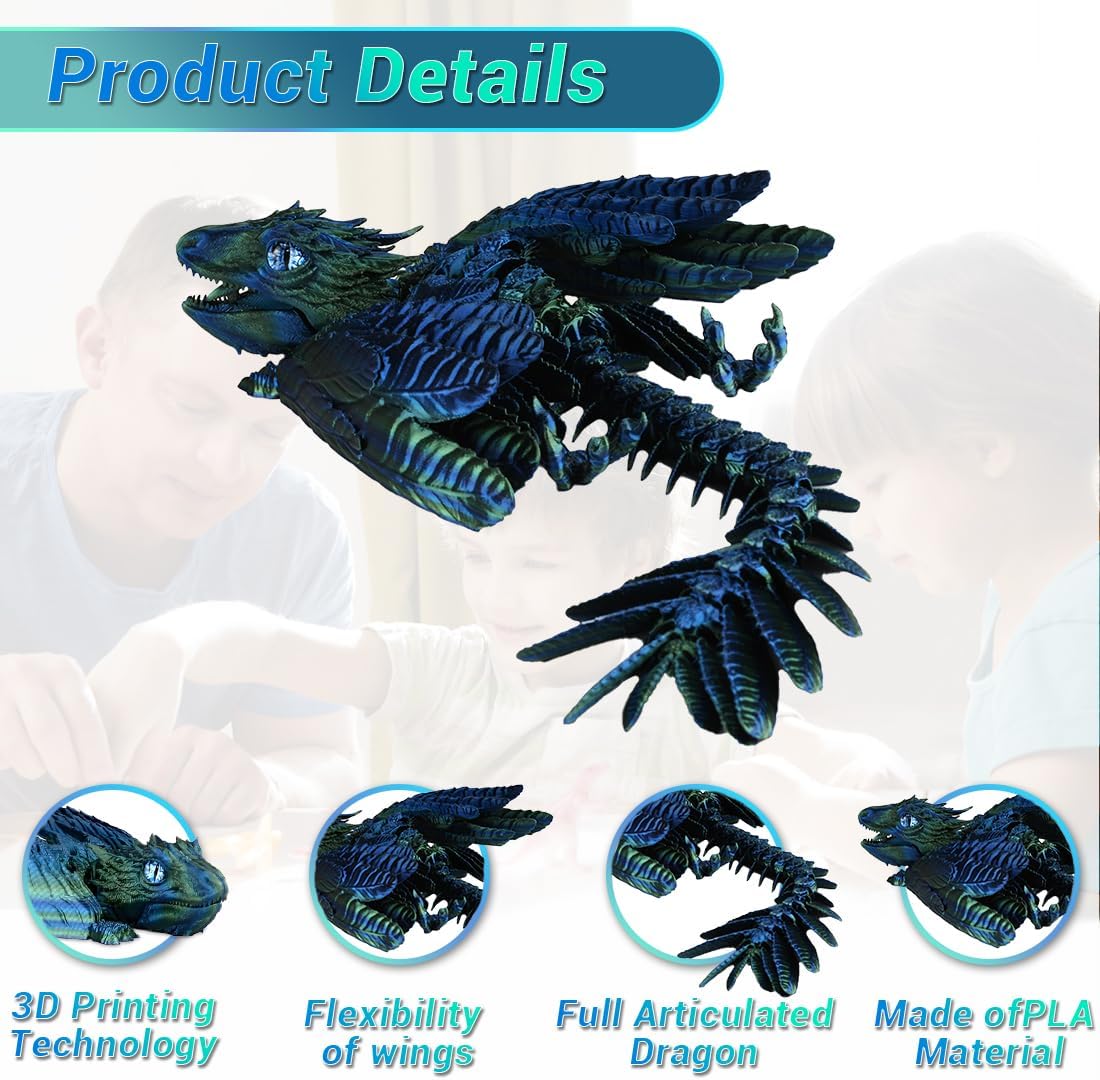 3D Printed Dragon, Feathered Wyvern Dragon, Articulated Dragon, Fidget Dragon Toys for Adult, Home Office Decor Executive Desk Toy