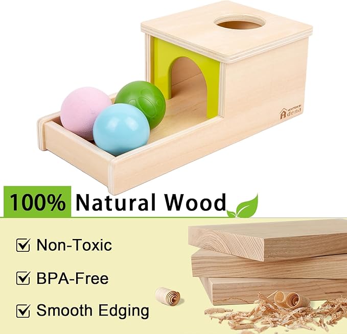 Adena Montessori Object Permanence Box with Tray Three Balls Montessori Toys for 6-12 Months Baby 1 Year Old Infant Toddler Typical