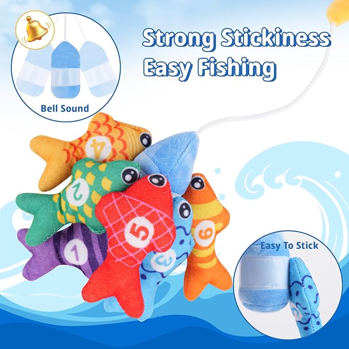 29PCS Montessori Toddler Toys for Baby Boy Girl, Cloth Fishing Game Set with Stacking Cups, Learning Toys for Number & Color Sorting, Birthday Toys Gifts for Babies Toddlers