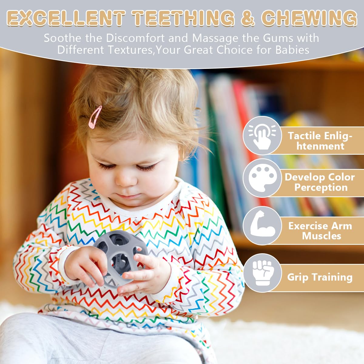 MCGMITT Silicone Baby Teether Ball Toy, Easy Grasp Sensory Balls for Babies 0-6-12 Months, Food Grade Soft Teether Ring for Teething Relief, Baby Teething Toy Gift for Infant Toddlers Boys and Girls