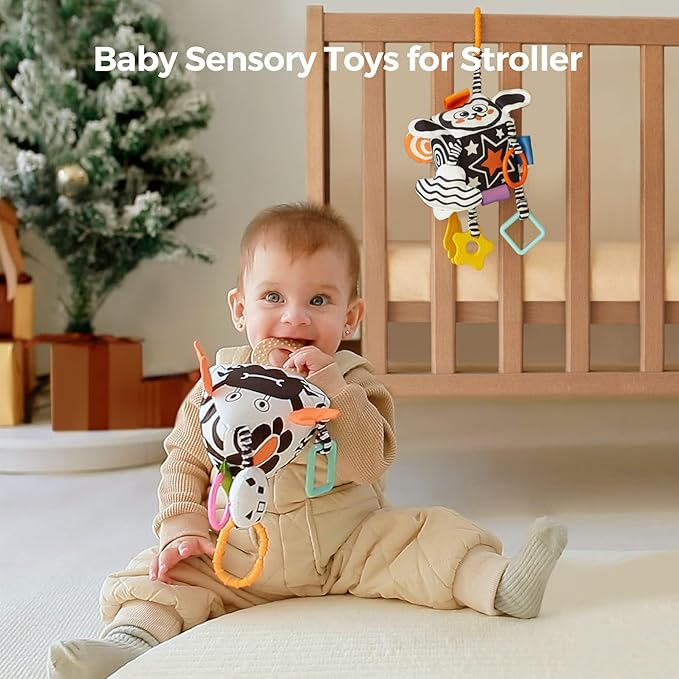 TUMAMA High Contrast Baby Toys, Black and White Infant Toys 0-3 Months for Newborn, Soft Sensory Rattles Toys with Teether for Toddlers