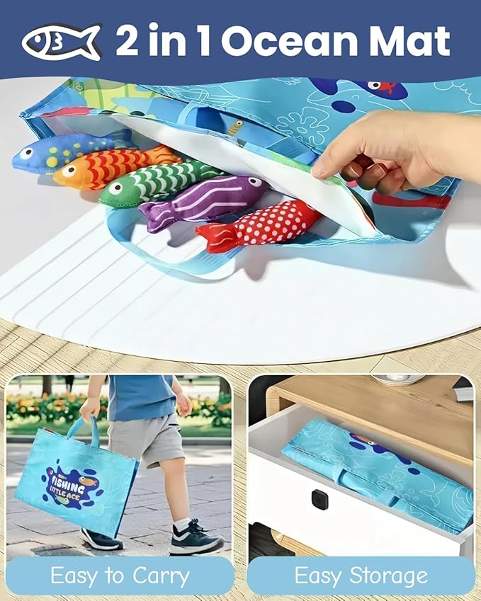 Montessori Toys for 1 Year Old, Cloth Fishing Game for Toddlers 1-3 with Stacking Cups, Baby Boy Girl First Birthday Gift, Color Sorting | Number Counting | Shape Learning