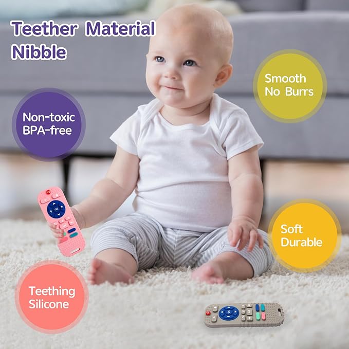 Hooku 2 Pack Silicone Teething Toys for Babies 0-6 Months, Teethers for Babies 6-12 Months, Remote Teether for Baby, Sensory Toys for Babies, Baby Chew Toys