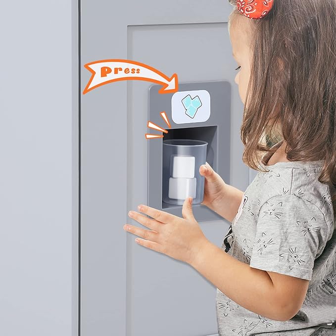 Kids Kitchen Playset,Wooden Play Kitchen Playset with Ice Maker Microwave,Oven and Other Accessories,Chef Pretend Play for Toddlers with Real Lights & Sound,Toy Gift for Boys Girls