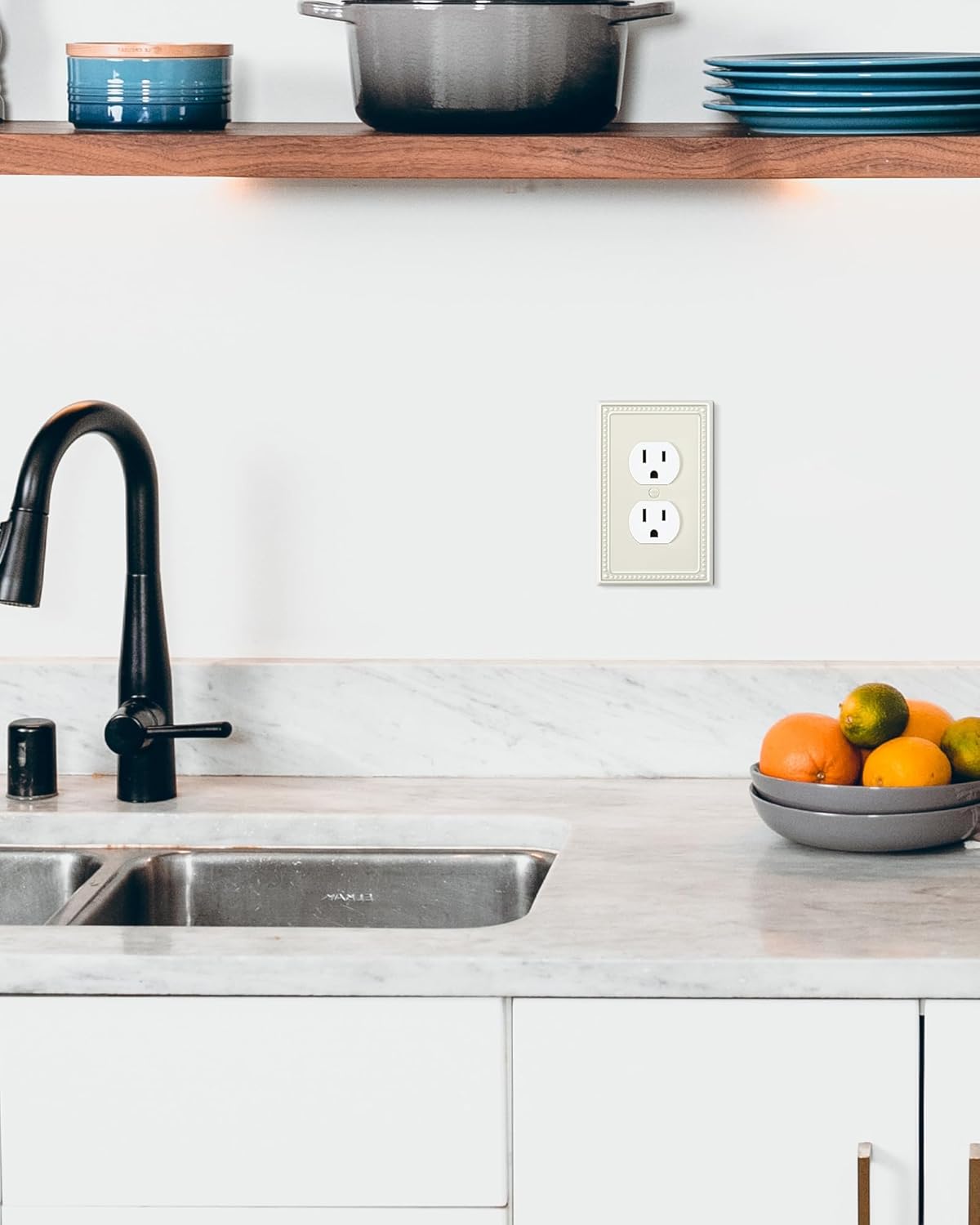 4-Pack Duplex Outlet Cover Plate, Light Almond Metal Wall Plates for Electrical Outlets, 1 Gang Receptacle Light Switch Cover, Pearls Decorative Switch Plates and Outlet Covers