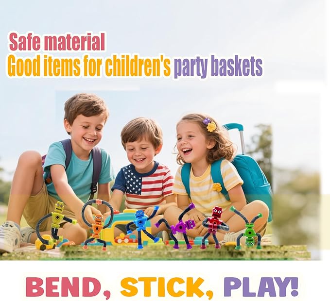 12PCS Robot Suction Cup Toys Pop Tubes，Stress Relief Fun Robot-Shaped Suction Cup Toys for Ages 3+，Autism Sensory Products,Sensory for Kids with Autism，Christmas Easter