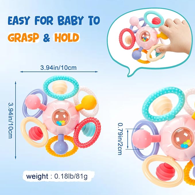 Baby Teething Toys for 0-6 6-12 Months, BPA Free Food Grade Silicone Teether, Infant Sensory Chew Rattles Toys, Gifts for Infant Newborn Boys Girls 0 3 6 9 12 18 Months, Light Pink