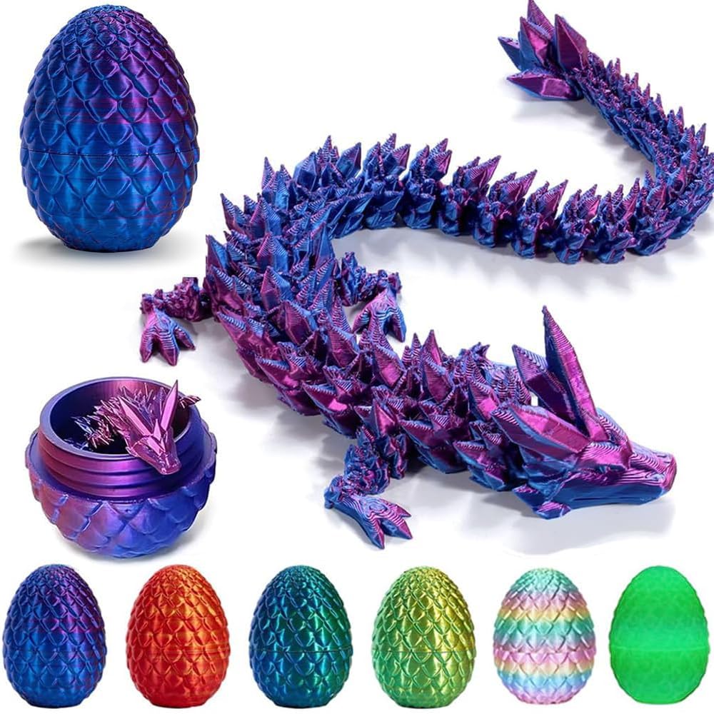 3D Printed Dragon Egg, Mystery Crystal Dragon Egg Fidget Toys Surprise, Articulated Crystal Dragon Eggs with Dragon Inside(Laser Purple)
