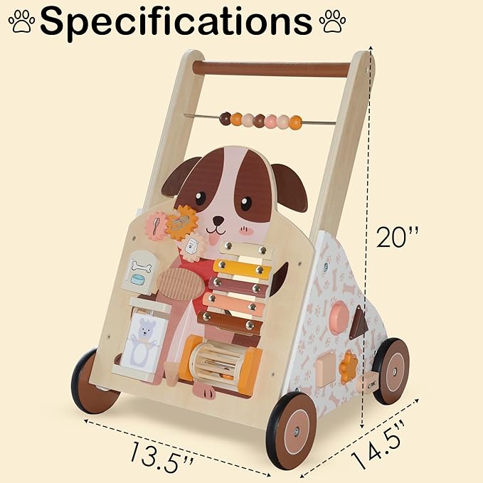 Wooden Baby Walker, Baby Push Walker, Activity Walker, for Babies 12 Months Learning to Walk, Montessori Walker Toy, Activity Center, Wooden Baby Toys