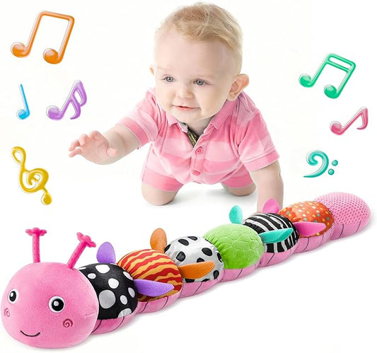 LIGHTDESIRE Baby Toys Musical Caterpillar,Infant Toys Stuffed Animals 3 6 12 Months Sensory Toy with Ruler Design,Crinkle&Ring Bell,Baby Teething Toy for Tummy Time Newborn Boy Girl Gifts (Pink)