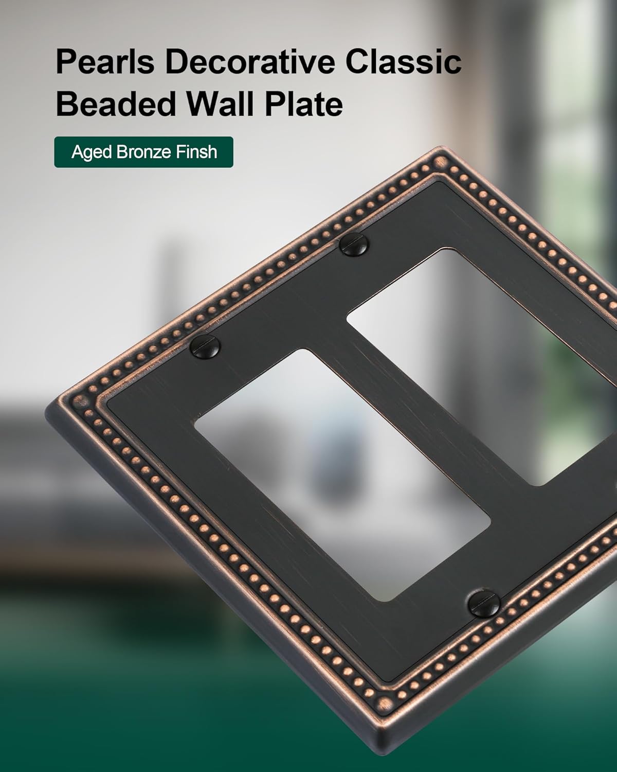 2-Pack Double Decorator Outlet Cover Plate, Pearls Decorative Switch Plates and Outlet Covers, 2 Gang Aged Bronze Metal Wall Plates, Corrosion Resistant