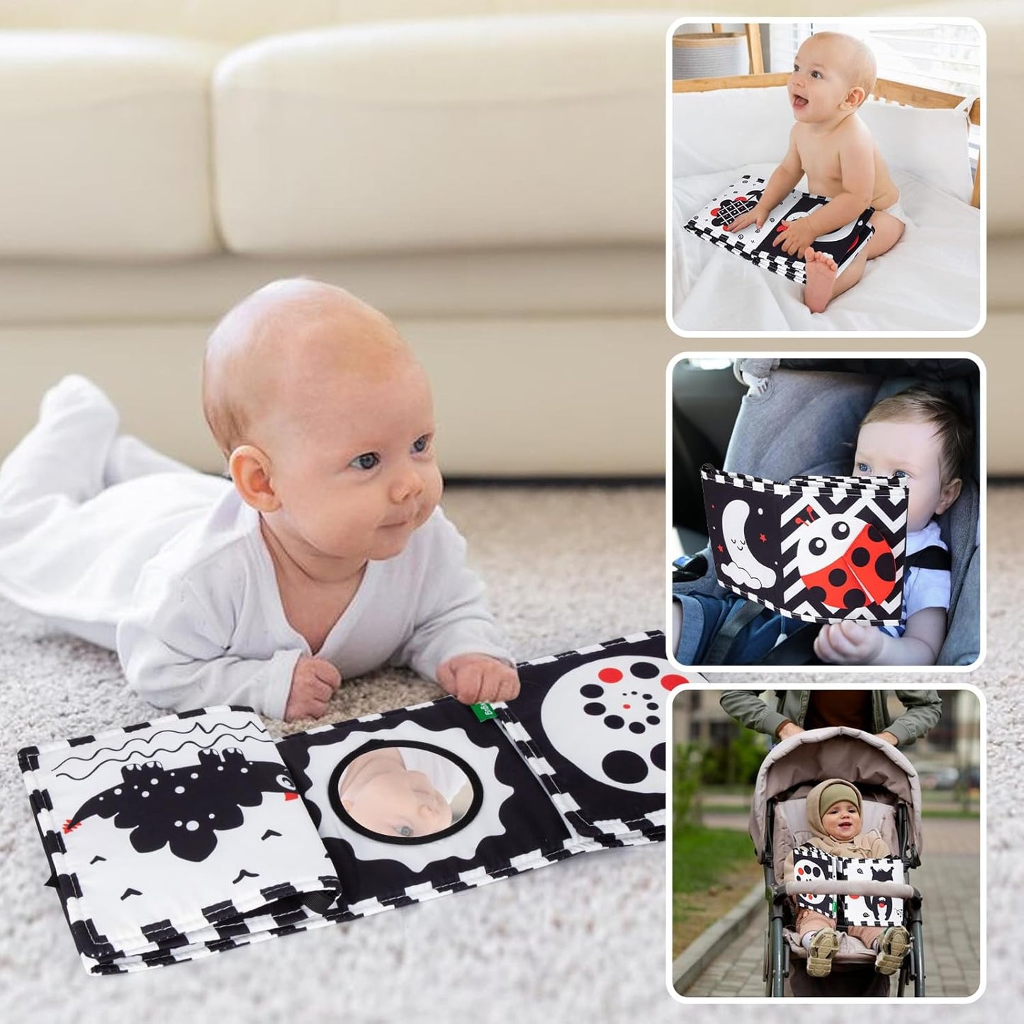 Cawgug Black and White High Contrast Baby Toys for Newborn Brain Development Tummy Time Soft Book Babies 0-3 6-12 Months Montessori Learning Activities Infant and Sensory Visual Stimulation Toys