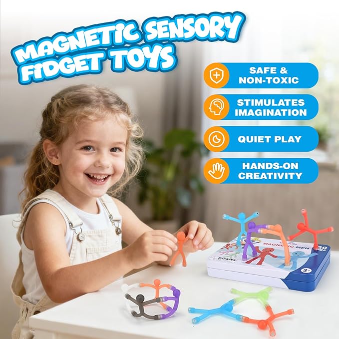 20Pcs Magnetic Travel Toys, Magnets Men for Kids with Metal Box, Airplane Car Travel Fidget Toys Portable Road Trip Activities Essential, Classroom Toys for Kids Birthday Stocking Stuffers Gifts