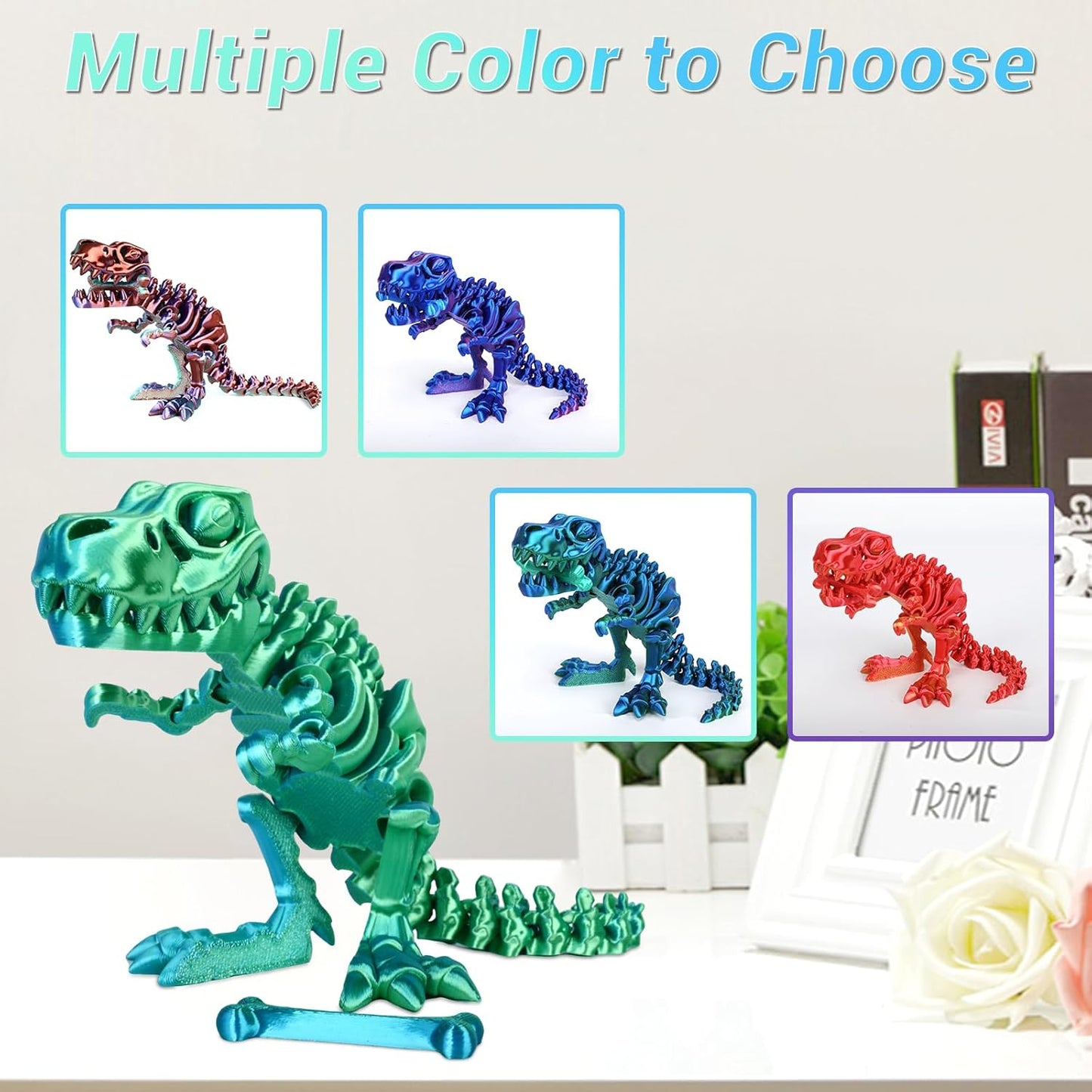 3D Printed Dinosaur Bones Tyrannosaurus Rex Skeleton with Movable Joints, 3D Model Skull T-Rex, Flexible Articulated Dinosaur Fidget Toys Adults for Autism/ADHD
