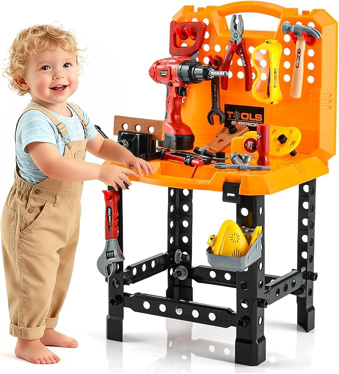 Kids Tool Bench with Electric Drill & Toddler Tool Set, 83 Pcs Toy Workbench for Toddlers 1-3, Transformable Kids Work Bench , Educational Toy Pretend Play Construction Play Kit for Boys&Girls 3-5