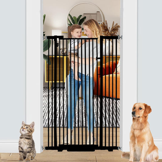 55.1 Inch Tall Baby Gate Auto Close Dog Gate Adjustable 29.92" - 43" Wide Pressure Mounted Walk Through Swing Pet Gate for Doorways (Black, 29.92" - 43")