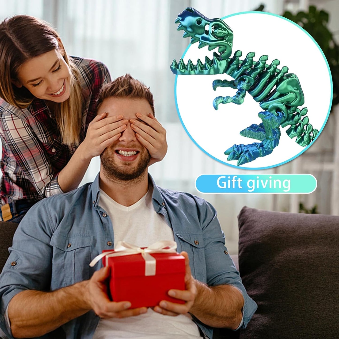 3D Printed Dinosaur Bones Tyrannosaurus Rex Skeleton with Movable Joints, 3D Model Skull T-Rex, Flexible Articulated Dinosaur Fidget Toys Adults for Autism/ADHD