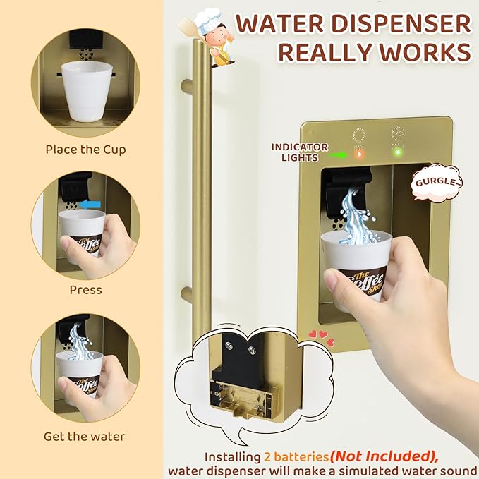 MAMIZO Kids Play Kitchen, Wooden Pretend Toy Kitchen, Large Toodler Cooking Playset, Stove and Water Dispenser w/Sound & Light, Sink, Microwave, Curtain, Modern Home Style for Ages 3+ (Yellow)