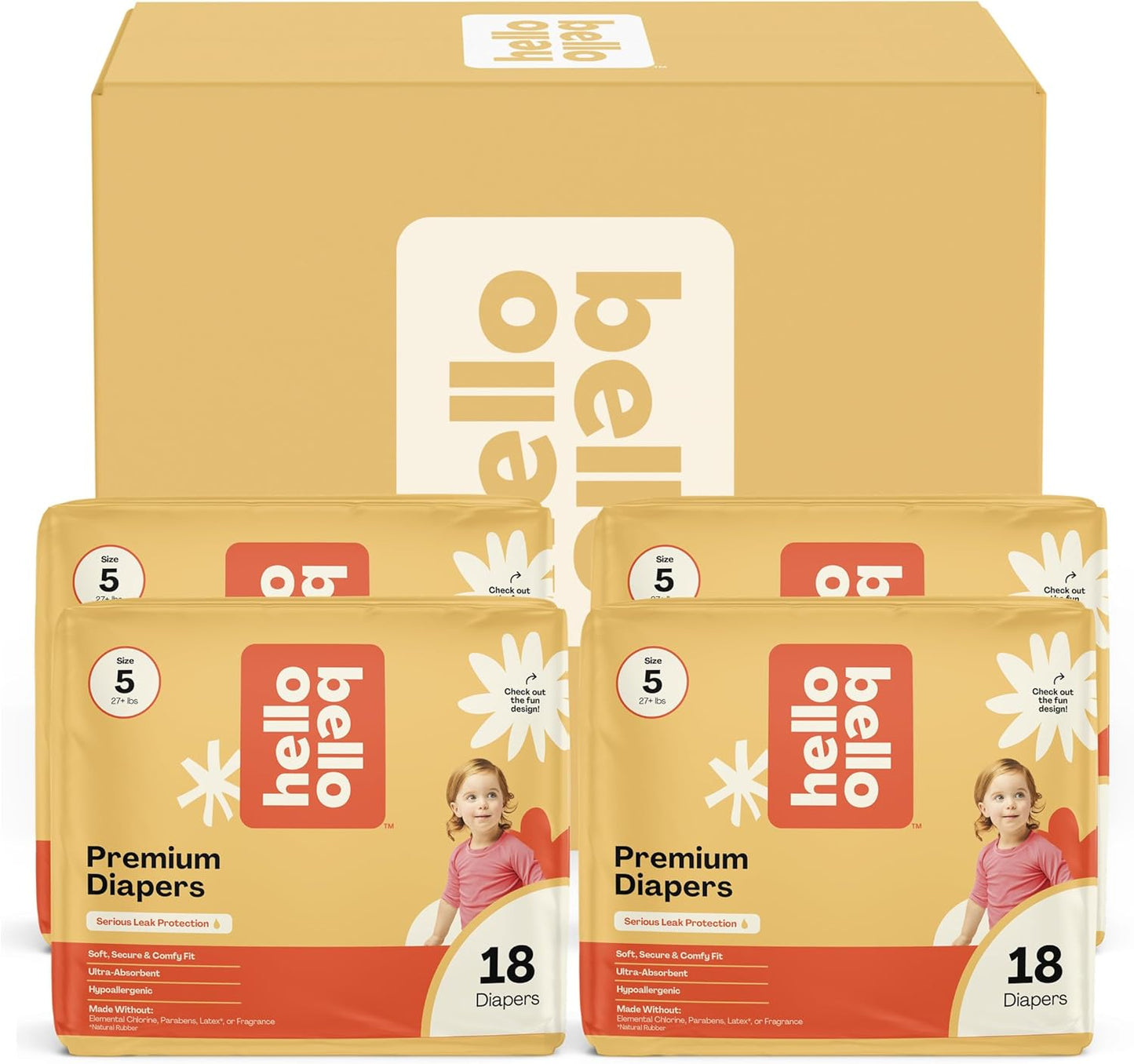 Hello Bello Premium Diapers, Size 5 (27+ lbs) Surprise Pack for Girls - 72 Count, Hypoallergenic with Soft, Cloth-Like Feel - Assorted Girl & Gender Neutral Patterns