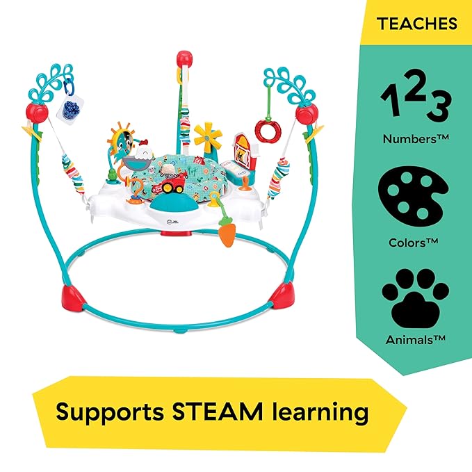 Baby Einstein Farm Explorers Jump & Learn Barnyard 2-in-1 Baby Jumper Activity Center with Interactive Toys, Music, Lights, & Sounds, Ages 6-12 Months