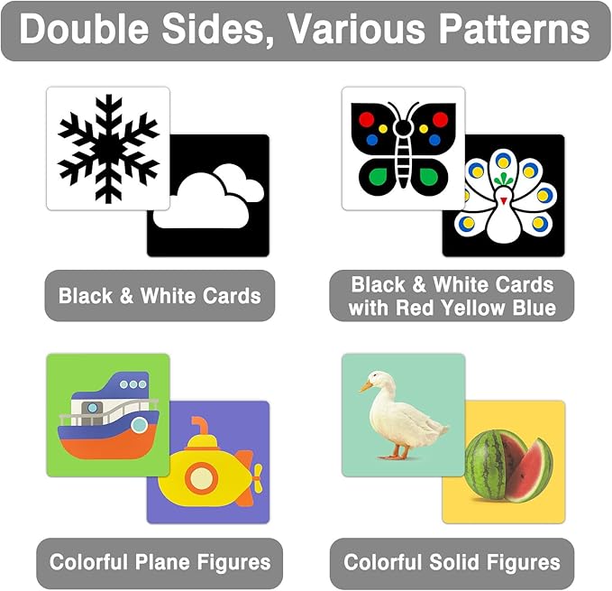 4 Sets High Contrast Baby Cards, 80 Pcs 160 Page Black White Colorful Baby Flashcards Newborn Toys for Infants Visual Stimulation Brain Sensory Development(0-36 Months)
