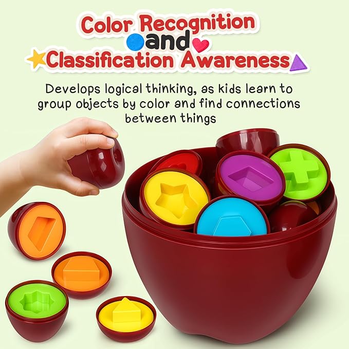 Apple Toys,Montessori Geometric Shape Sorter Toys for Toddlers 12 Month,Early Educational Learning Color Sorting & Matching Games,Fine Motor Activities for Preschool Classroom & Gifts