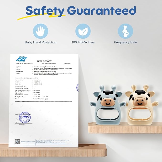 TOHIBEE 2 Packs Baby Teething Toys for 0-6 6-12 Months, Food Grade Silicone Adjustable Cow Teething Mitten, Chew Teether Toys for Teething Pain Relief, Baby and New Born Essentials, Blue & White