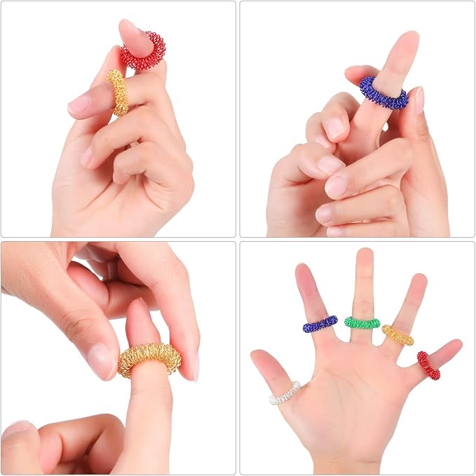 30 Pieces Acupressure Rings Spiky Sensory Rings for Fingers Stress Relief Fidget Sensory Massager for Teens Adults