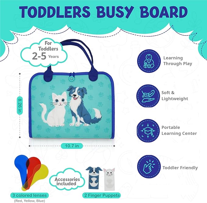 Montessori Busy Board Book for Toddlers 2-5 - Sensory Travel Toy for Airplane & Car Activities - Educational Quiet Book with Emotions, Numbers & Colors - Speech Therapy & Autism Learning Gift