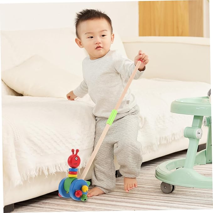 Yardwe Toddler Push Walker Wooden Trolley with Cartoon Animal Design Rolling Wheels for Indoor Outdoor Play Baby Push Pull Toy for Motor Skill Development