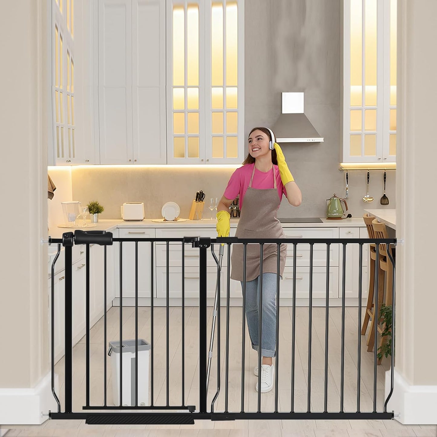 HOOEN 30" Tall Extra Wide Baby Gate for Stairs Doorways 57.5 to 62 Inch Large Long Dog Gates Tension Baby Gate Walk Through Child Gates for Kids or Pets Indoor Safety Gates