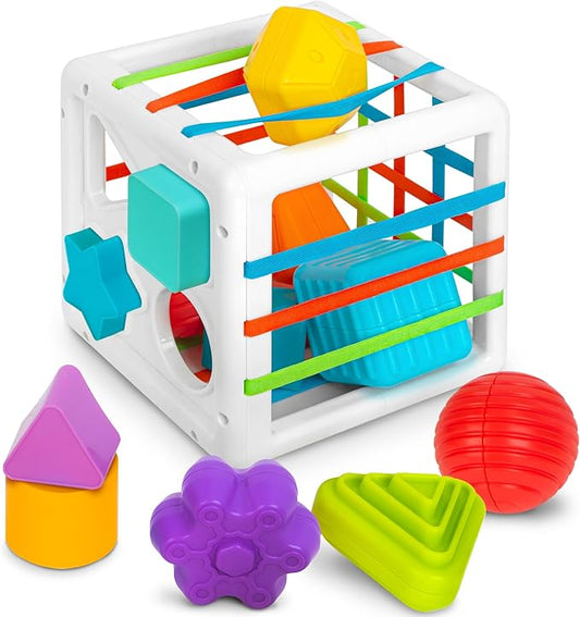 Shape Sorter Baby Toys, Sorting & Stacking Blocks Toy for Toddlers, Sensory Shapes, Early Learning Development Activity Cube for Boys & Girls, 18+ Months