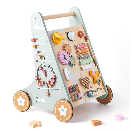 Wooden Baby Walker | Toddler Push Walking Toy with Wheels for Boys & Girls | Learning Walking Aid for Standing & Balance Training | Sturdy Montessori Toy for 18+ Months