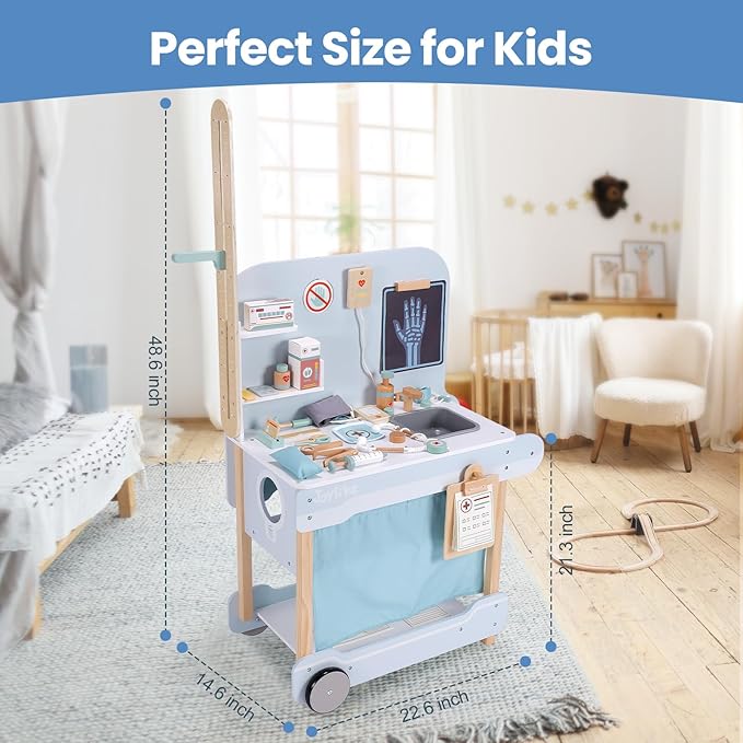Wooden Doctor Playset, Kids Doctor Kits with 15PCS Accessories,Dr Pretend Playset for Kids/Toddlers Ages 3-5 6-8