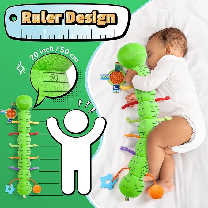 LIGHTDESIRE Baby Toys Musical Caterpillar,Infant Toys 3 6 12 Months Sensory Toy with Ruler Design,Mirror,Pull String,Crinkle&Ring Bell,Baby Teething Toy for Tummy Time Boy Girl Gifts (Lime Green)