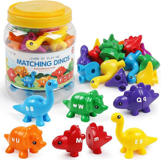 kizh Matching Dinosaur Toys,Double-Sided Alphabet Learning Toy,Fine Motor Toys,ABC Alphabet Letters Uppercase Lowercase Letters Sorting Matching Game for Toddler Boys Girls