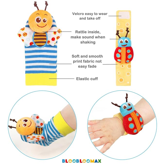 Bloobloomax Baby Rattles Toys for 0-12 Month, Infant Girl Boy Toys for Babies 3-6 Months, Newborn Hand & Foot Toys for 0 to 9 Months, Baby Shower Gifts Set with Wrist Rattle Socks