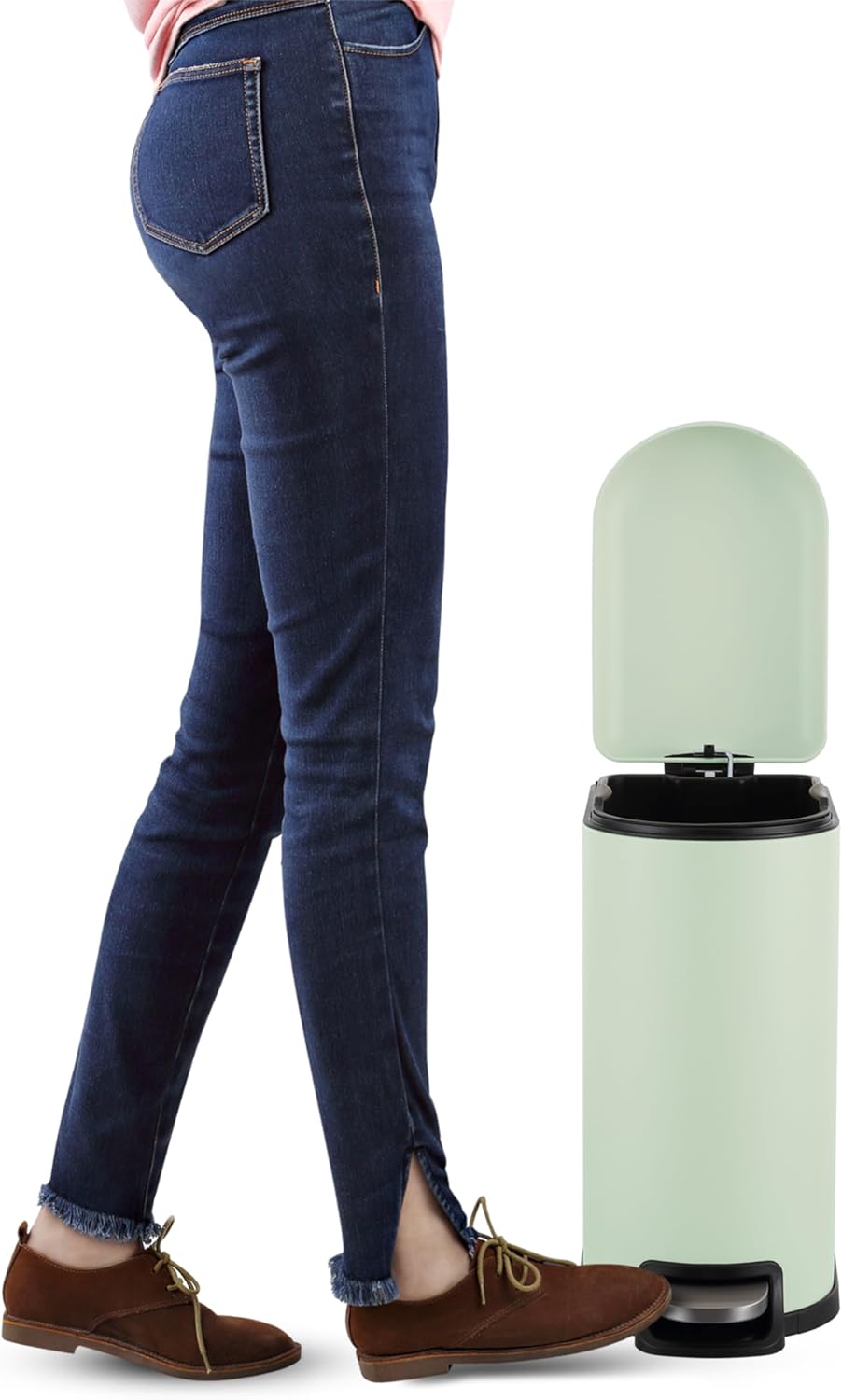 happimess HPM1009E Roland Mini 2.6-Gallon Step-Open Trash Can, Pistachio Gelato,with Soft-Close Lid, Fingerprint Resistant, Modern, Minimalistic for Home, Kitchen, Office, Bedroom, Bathroom