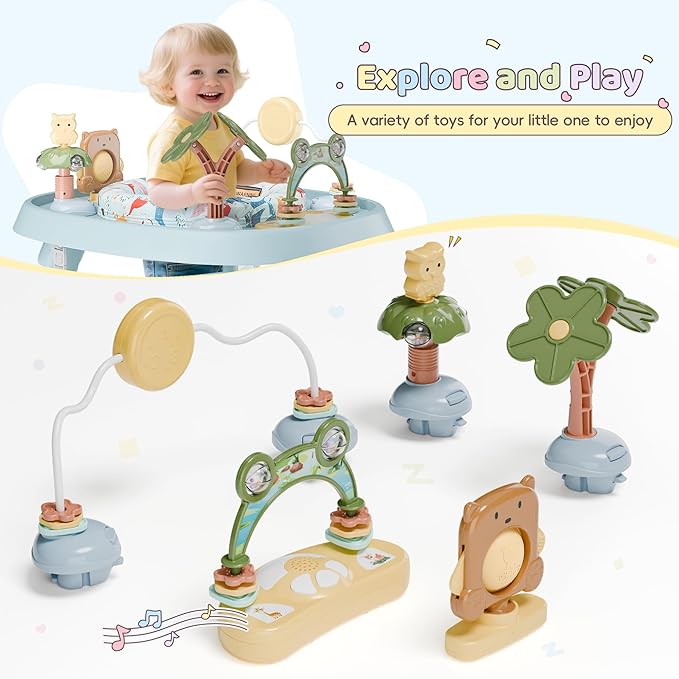 TOLEAD Baby Activity Center, Infant Jumper Activity Center with 5 Infant Toys, Music, Lights, Baby Jumpers and Bouncers, 360°Rotating Seat, Adjustable Heights, Toddler Play Table for 6+ Months (Blue)