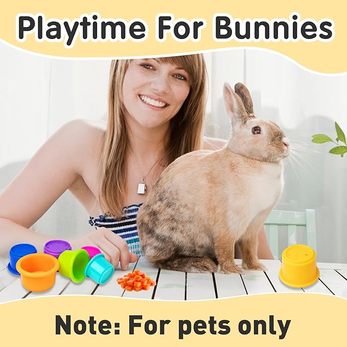 8 Pcs Colorful Stacking Cups for Rabbits, Colorful Bunny Cups for Rabbits and Small Animals, Nesting Rabbit Cups of Different Sizes, Bunny Stacking Cups for Hiding Food and Playing