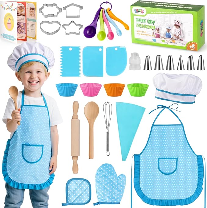 LovesTown Kids Cooking and Baking Sets, 32PCS Play Kitchen Accessories Pretend Play Toys for Toddler Birthday for Boys