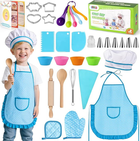 LovesTown Kids Cooking and Baking Sets, 32PCS Play Kitchen Accessories Pretend Play Toys for Toddler Birthday for Boys