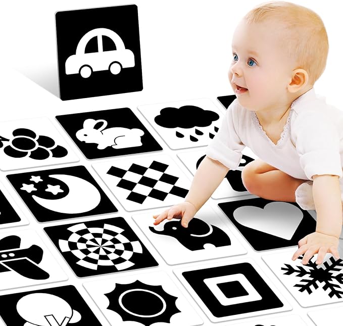 High Contrast Baby Cards for Infants, Black and White Baby Cards High Contrast Baby Toys for Newborns Visual Stimulation Brain Development Learning 20 Pcs 40 Pages 5.7'' x 5.7'' （0-3 Months）