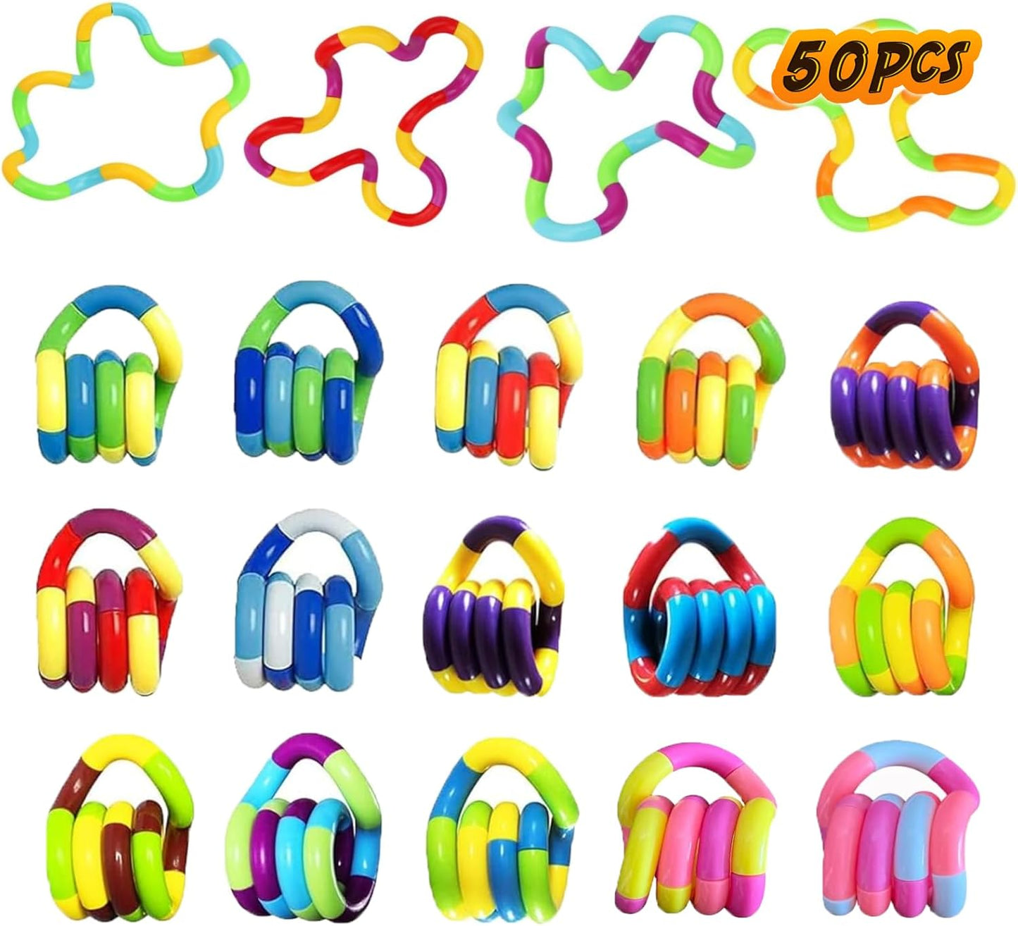 50PCS Random Multicolored Quiet Fidgets Toys for Unique Fidget Experience, Anti Anxiety Sensory Toys Combine into New Shapes,Brain Imagination Tools,Party Supplies